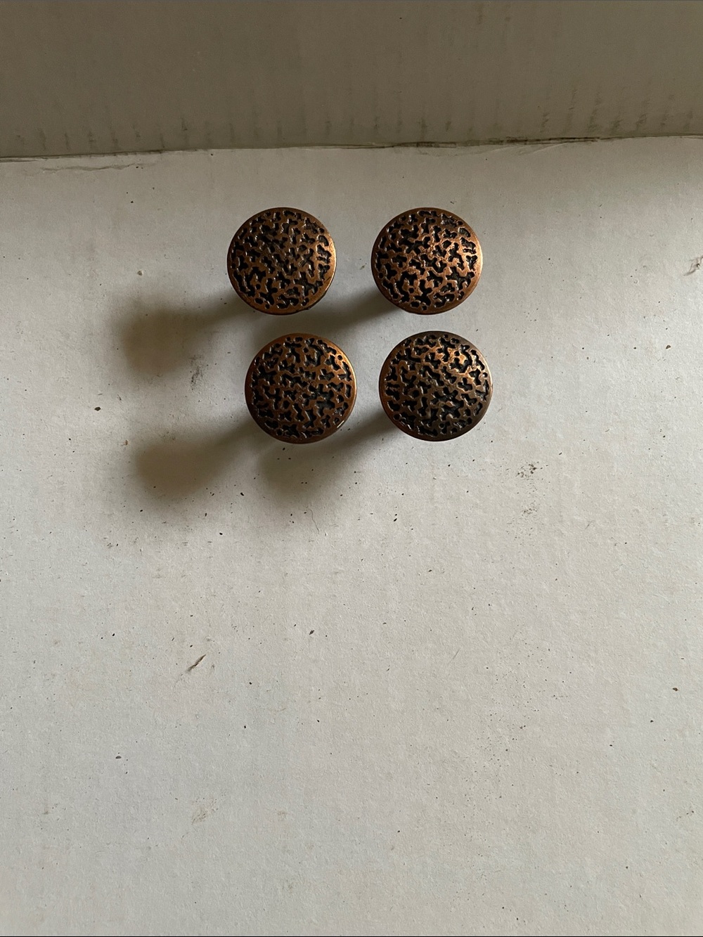 Antique Copper Tone Decorative Round Drawer Knobs - Set of 4